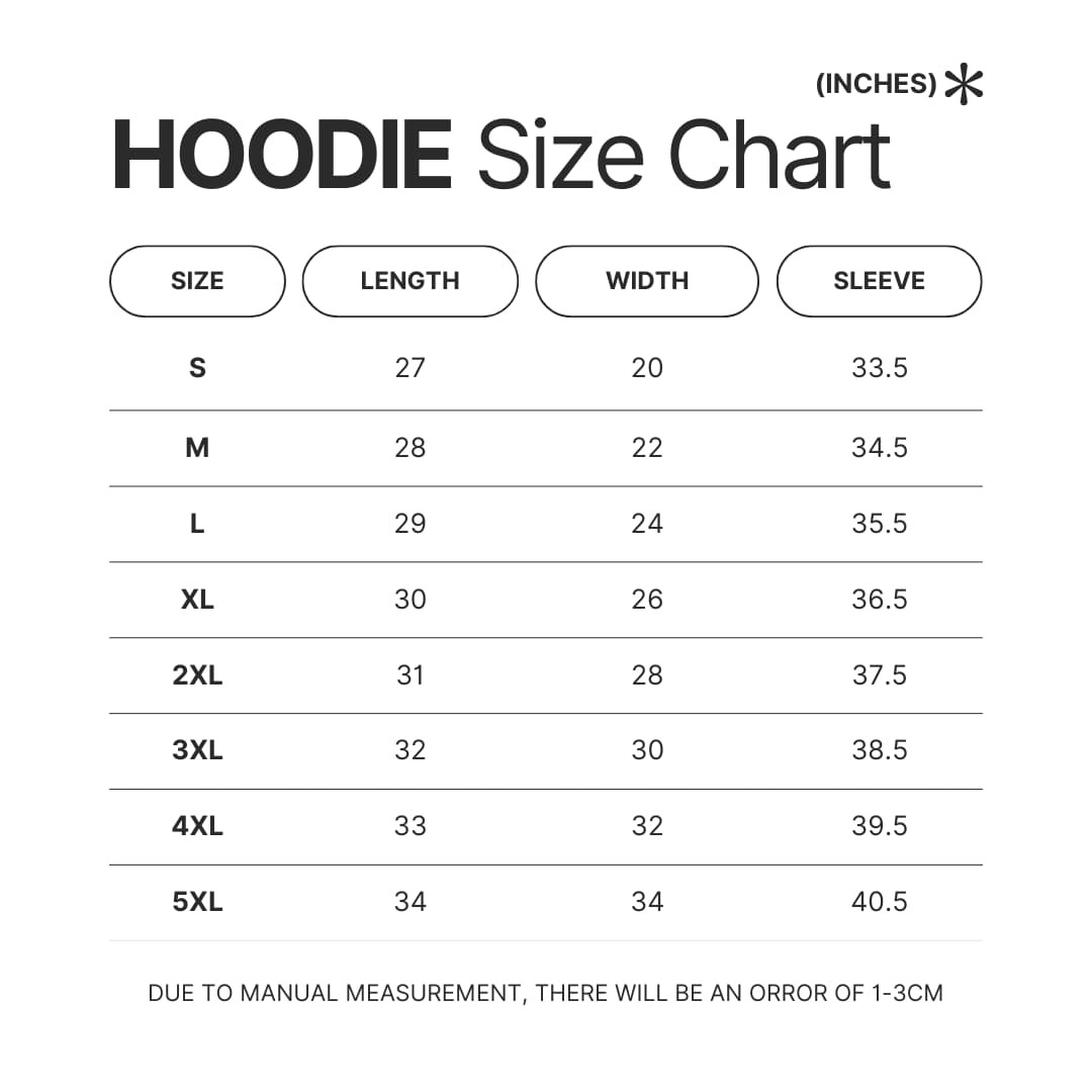 Hoodie Size Chart - Angry Birds